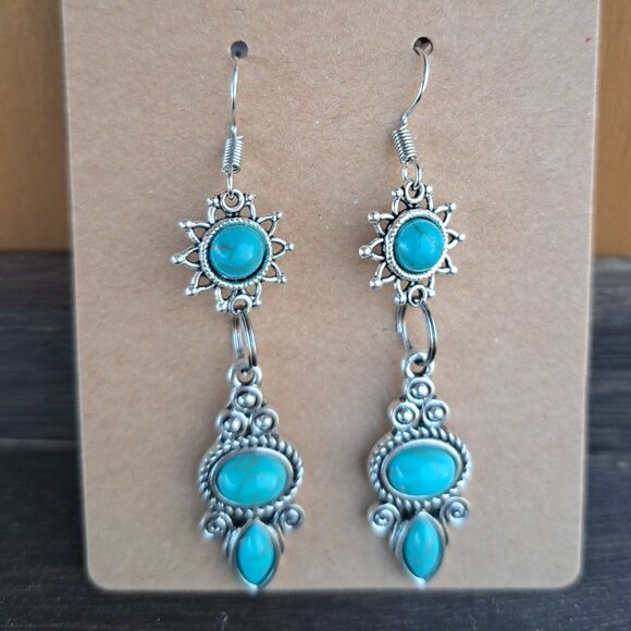Boho Turquoise Sunburst Earrings - Picture 1 of 1